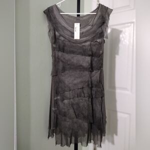 Italian Silk Layered Strip Dress M/L New